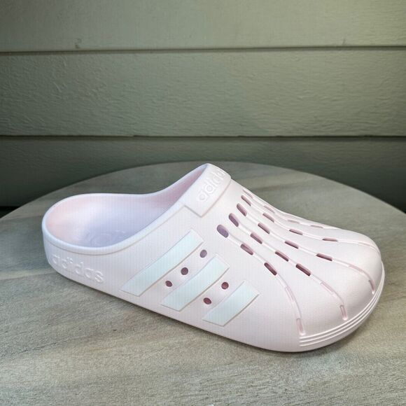 Adidas Adilette Clog Womens Size 12 Mens 11 Almost Pink Cloud White Mules New - Picture 1 of 10